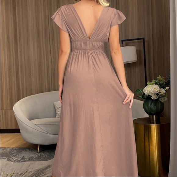 Boho v  neck plunging neckline midi dress burgundy - Picture 8 of 13